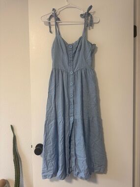 Urban Outfitters Light Blue Button-Front Midi Dress with Tie Straps
